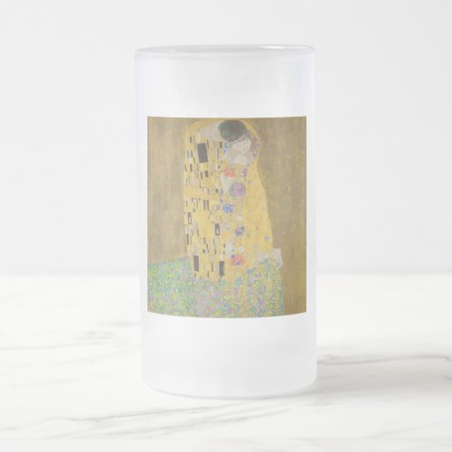 The Lovers Kissing Embrace by Gustav Klimt Frosted Glass Beer Mug