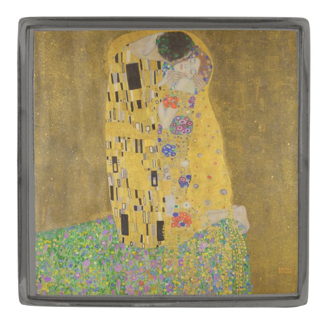 The Lovers Kissing Embrace by Gustav Klimt Gunmetal Finish Lapel Pin (Front)