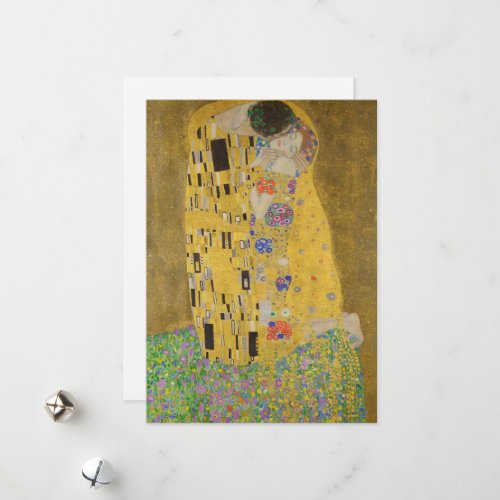 The Lovers Kissing Embrace by Gustav Klimt Holiday Card