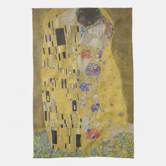 The Lovers Kissing Embrace by Gustav Klimt Kitchen Towel (Vertical)