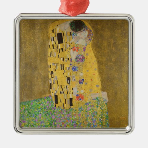 The Lovers Kissing Embrace by Gustav Klimt Metal Ornament