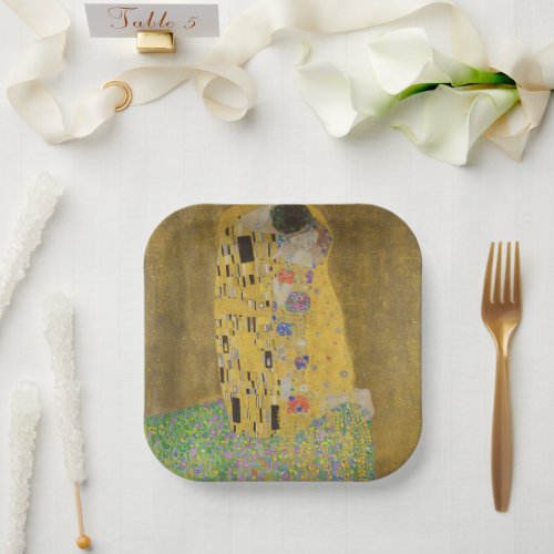 The Lovers Kissing Embrace by Gustav Klimt Paper Plates