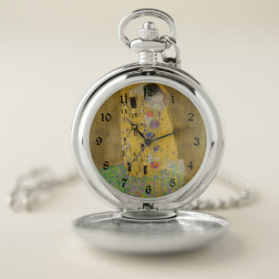 The Lovers Kissing Embrace by Gustav Klimt Pocket Watch