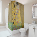 The Lovers Kissing Embrace by Gustav Klimt Shower Curtain<br><div class="desc">Sunlight glints off the swirling golden embrace that surrounds the lovers in Gustav Klimt's masterpiece, The Kiss. The scene is a paradox of intimacy and isolation. The couple stands on a precipice, a field of colorful flowers at their feet, yet they are oblivious to the world around them. Their gazes...</div>