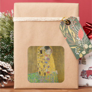 The Lovers Kissing Embrace by Gustav Klimt Square Sticker