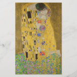 The Lovers Kissing Embrace by Gustav Klimt Stationery<br><div class="desc">Sunlight glints off the swirling golden embrace that surrounds the lovers in Gustav Klimt's masterpiece, The Kiss. The scene is a paradox of intimacy and isolation. The couple stands on a precipice, a field of colorful flowers at their feet, yet they are oblivious to the world around them. Their gazes...</div>