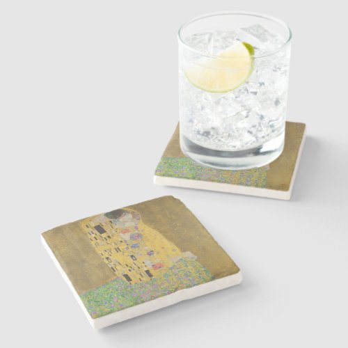 The Lovers Kissing Embrace by Gustav Klimt Stone Coaster