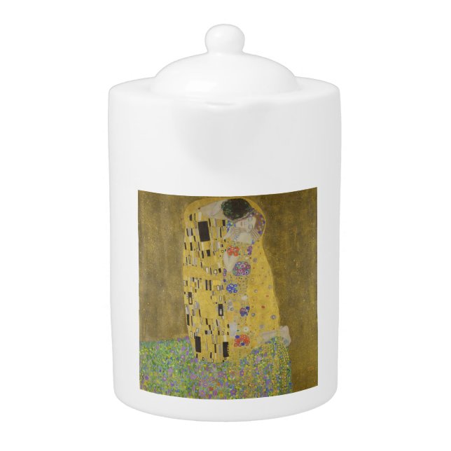 The Lovers Kissing Embrace by Gustav Klimt Teapot (Front)