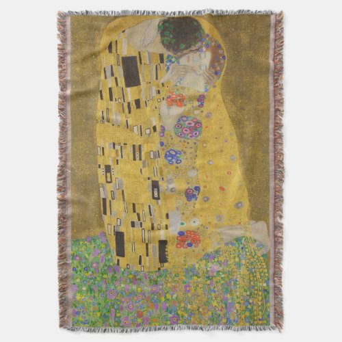 The Lovers Kissing Embrace by Gustav Klimt Throw Blanket