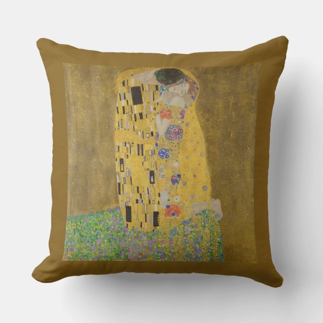 The Lovers Kissing Embrace by Gustav Klimt Throw Pillow (Front)
