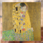 The Lovers Kissing Embrace by Gustav Klimt Window Cling<br><div class="desc">Sunlight glints off the swirling golden embrace that surrounds the lovers in Gustav Klimt's masterpiece, The Kiss. The scene is a paradox of intimacy and isolation. The couple stands on a precipice, a field of colorful flowers at their feet, yet they are oblivious to the world around them. Their gazes...</div>