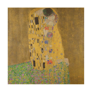 The Lovers Kissing Embrace by Gustav Klimt Wood Wall Art