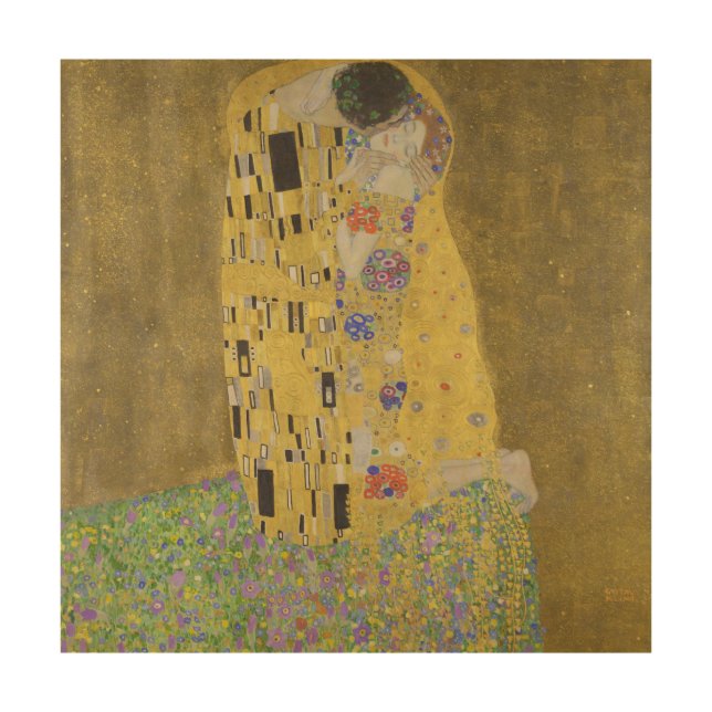 The Lovers Kissing Embrace by Gustav Klimt Wood Wall Art (Front)