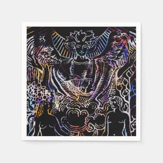 The Lovers Tarot Card Black Paper Napkins (Front)