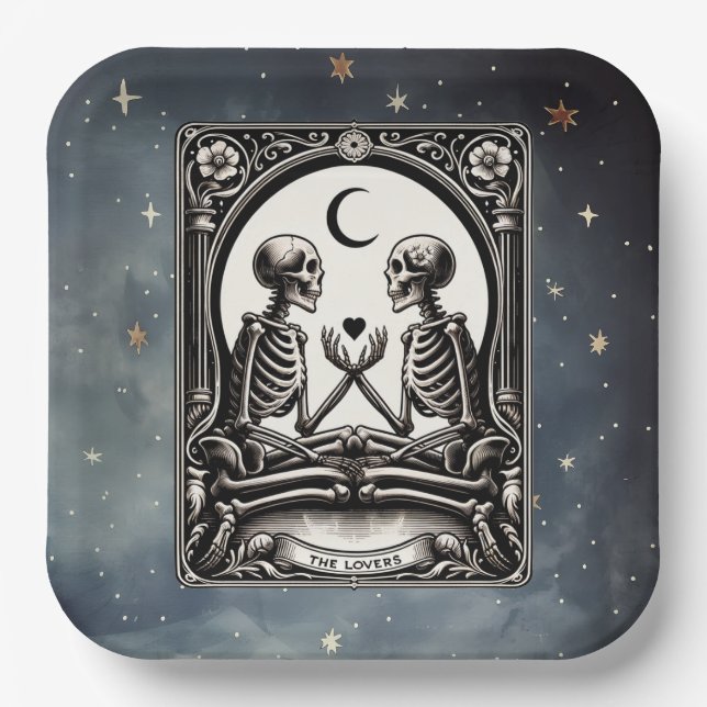 The Lovers Tarot Card Celestial Wedding Paper Plates (Front)