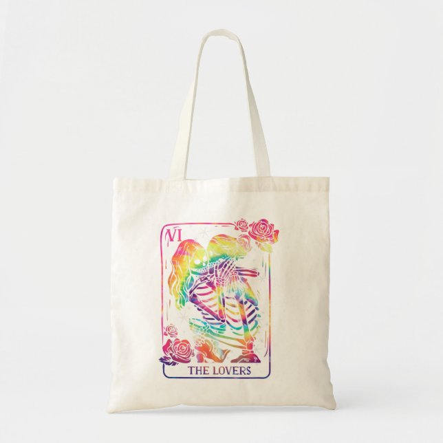 The Lovers Tarot Card Goth Tie Dye Kissing Lesbian Tote Bag (Front)