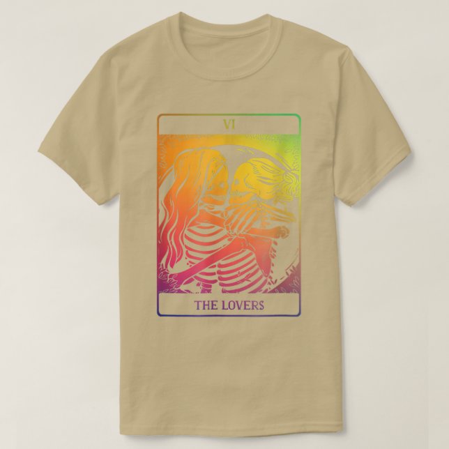 The Lovers Tarot Card Rainbow Occult Goth Lesbian  T-Shirt (Design Front)