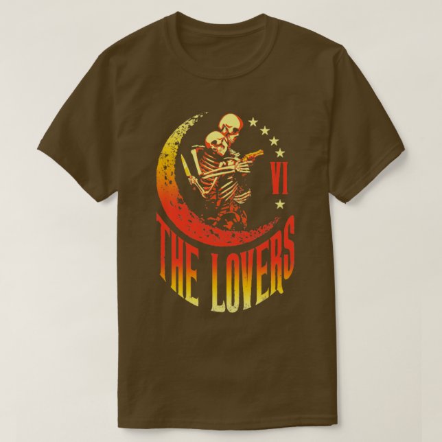 The Lovers Tarot Card Skeleton Moon Crescent Outla T-Shirt (Design Front)