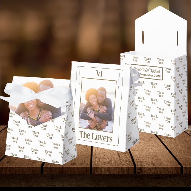 The Lovers Tarot Card Wedding Photo | Thank You Favor Boxes (Front, Back And Underneath Flap)