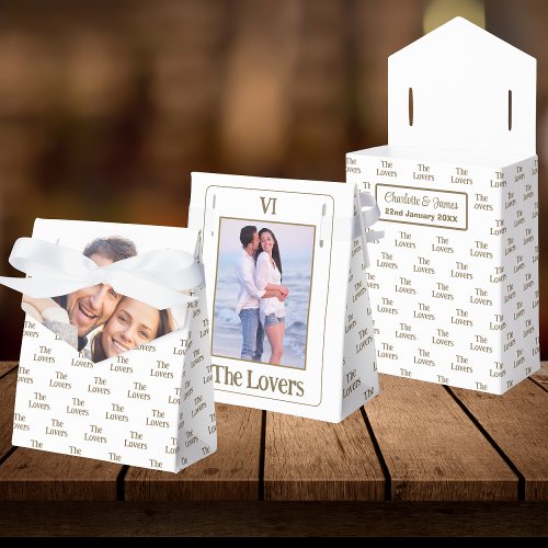 The Lovers Tarot Card Wedding Photo  White Favor Boxes