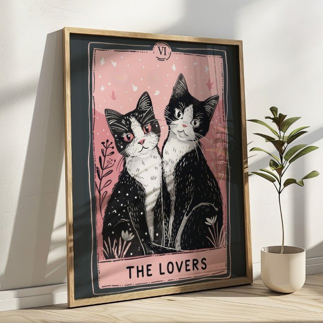 The Lovers Tarot Card with Cute Cats  Poster (Creator Uploaded)