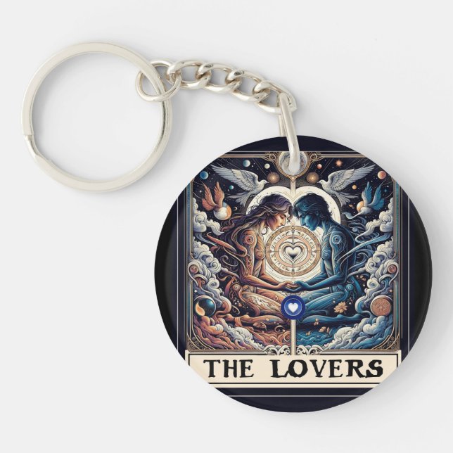 THE LOVERS Tarot Celestial Man & Woman Soulmates Keychain (Front)