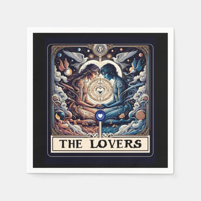 THE LOVERS Tarot Celestial Man & Woman Soulmates Napkins (Front)
