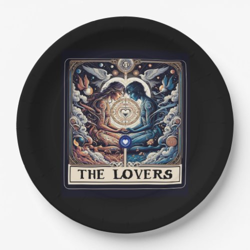 THE LOVERS Tarot Celestial Man  Woman Soulmates Paper Plates