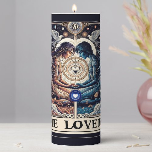 THE LOVERS Tarot Celestial Man  Woman Soulmates  Pillar Candle