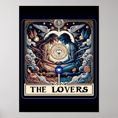 THE LOVERS Tarot Celestial Man  Woman Soulmates Poster