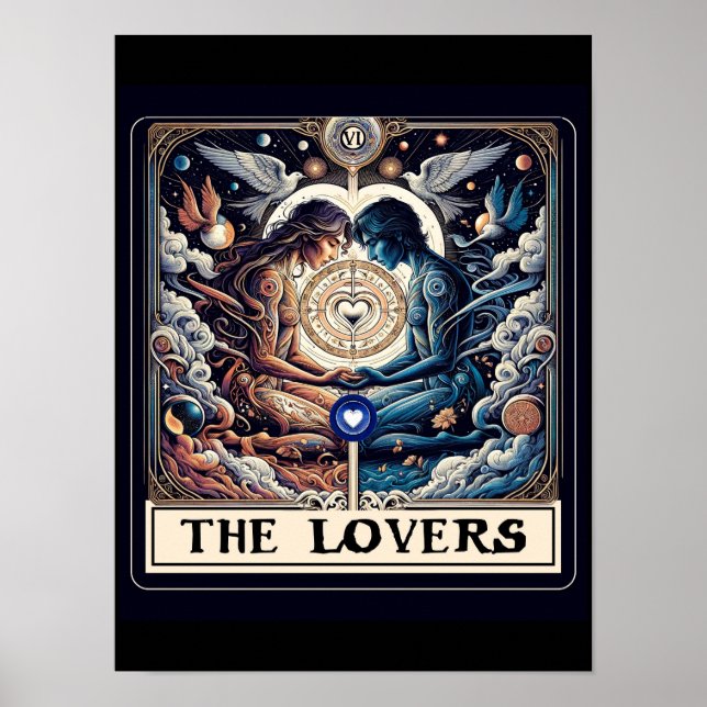 THE LOVERS Tarot Celestial Man & Woman Soulmates Poster (Front)