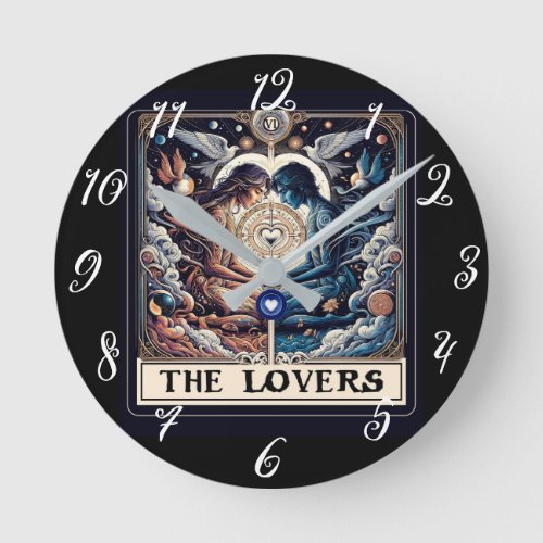 THE LOVERS Tarot Celestial Man  Woman Soulmates Round Clock