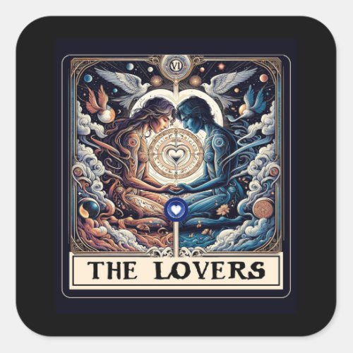 THE LOVERS Tarot Celestial Man  Woman Soulmates Square Sticker