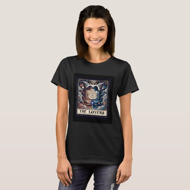 THE LOVERS Tarot Celestial Man & Woman Soulmates T-Shirt (Front Full)