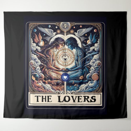 THE LOVERS Tarot Celestial Man  Woman Soulmates Tapestry