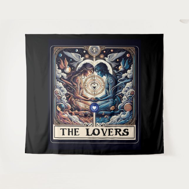 THE LOVERS Tarot Celestial Man & Woman Soulmates Tapestry (Front (Horizontal))