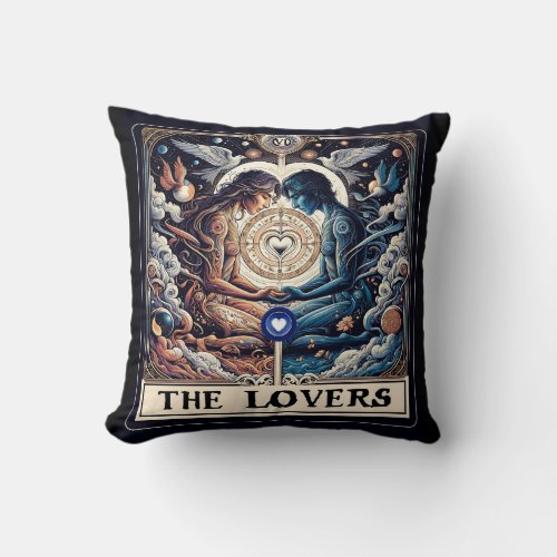 THE LOVERS Tarot Celestial Man  Woman Soulmates Throw Pillow