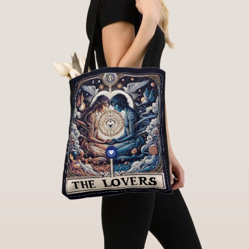 THE LOVERS Tarot Celestial Man  Woman Soulmates Tote Bag