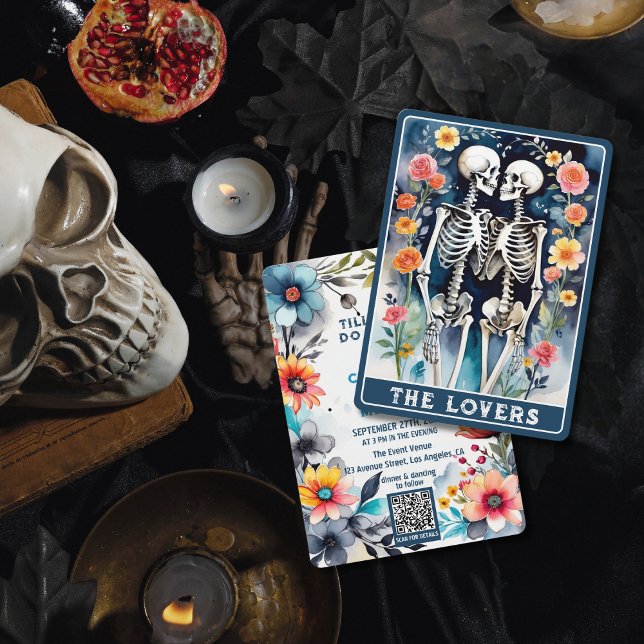 The Lovers Tarot Floral Gothic Wedding QR Code Invitation (Creator Uploaded)