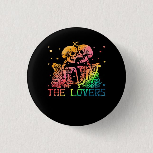 The Lovers Tarot Rainbow Skeleton Gay Lesbian LGBT Button (Front)