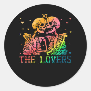 The Lovers Tarot Rainbow Skeleton Gay Lesbian LGBT Classic Round Sticker