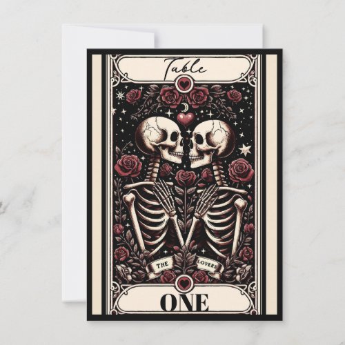 THE LOVERS Tarot Skeleton Love Roses Table Number