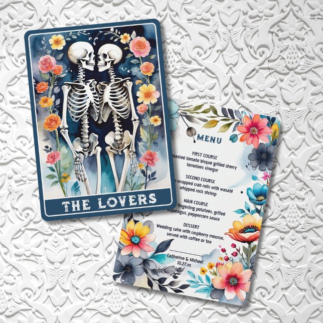 The Lovers Tarot Skeletons Floral Gothic Wedding  Menu (Creator Uploaded)