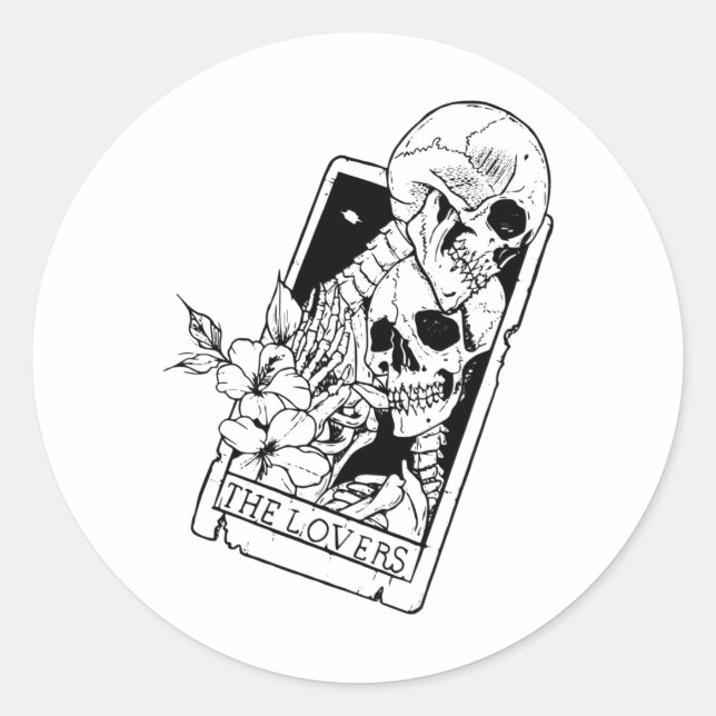 The Lovers Tarots Skeleton Classic Round Sticker (Front)