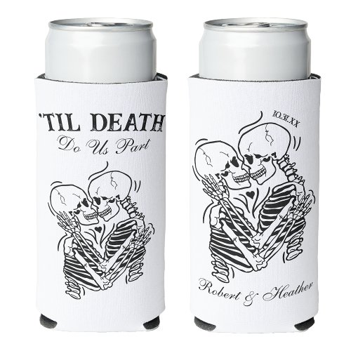 The Lovers Til Death Gothic Wedding Personalized Seltzer Can Cooler