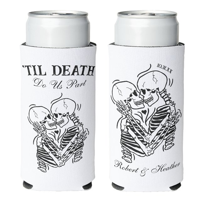The Lovers Til Death Gothic Wedding Personalized Seltzer Can Cooler (Creator Uploaded)