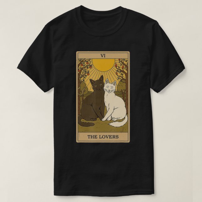 The Lovers Vintage Tarot d Magic Occult Cat  T-Shirt (Design Front)