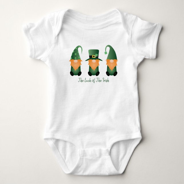 The Luck Of The Irish Gnome Green Baby Bodysuit (Front)