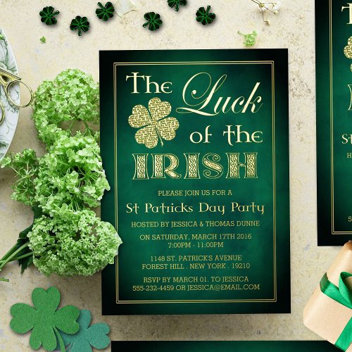 The Luck Of The Irish St Patricks Day Party Real Foil Invitation