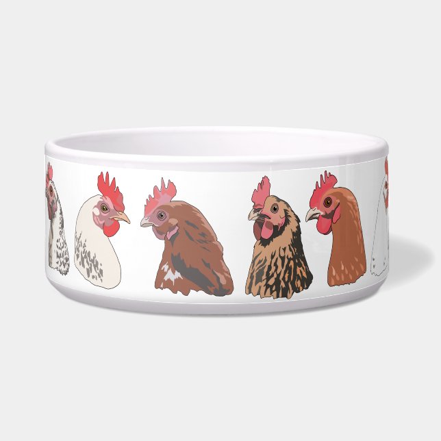 The Lucky Cluckers Large Chicken Print Water/Food  Bowl (Front)